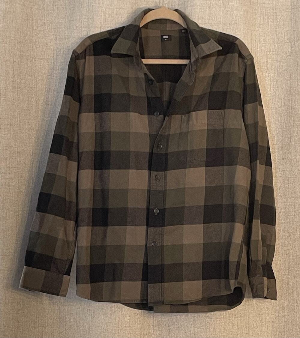 Uniqlo Men's Brown Plaid Cotton Long Sleeves Button Down Shirt Size Medium